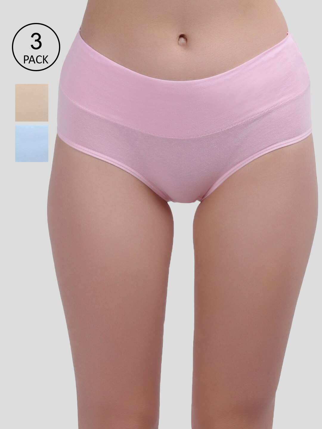 Amour Secret Women Pack of 3 Solid Hipster Briefs P5088_Pnk_Skn_Sblu