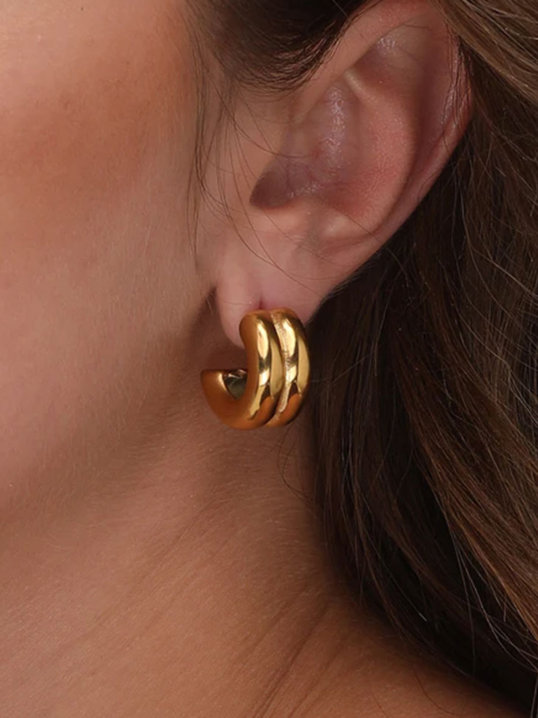 PALMONAS Women Gold-Toned Oval Half Hoop Earrings