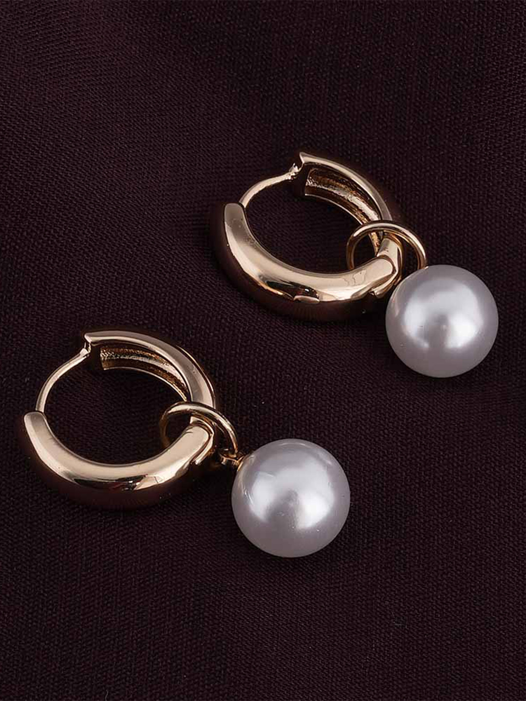 PALMONAS Gold-Toned & White Spherical Hoop Earrings