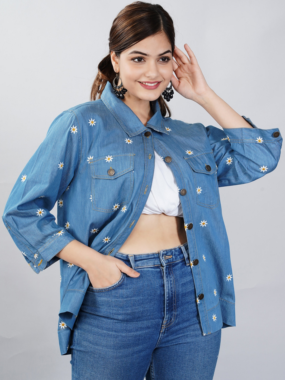 SUMAVI-FASHION Women Blue Lightweight Longline Linen Padded Jacket