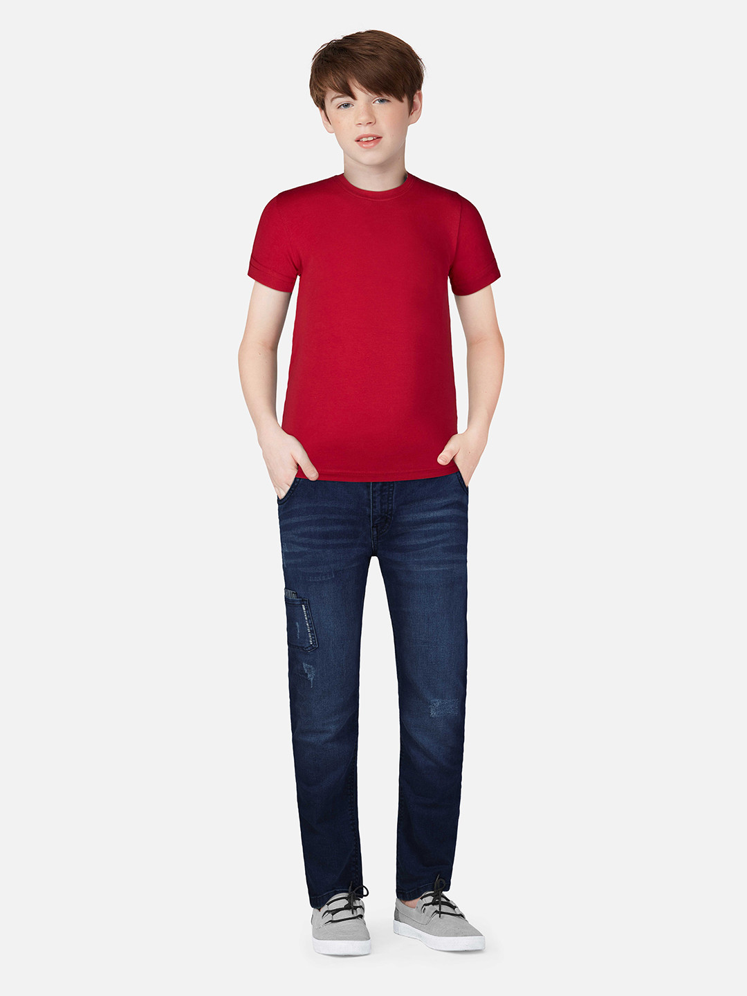 Gini and Jony Boys Navy Blue Mildly Distressed Light Fade Jeans