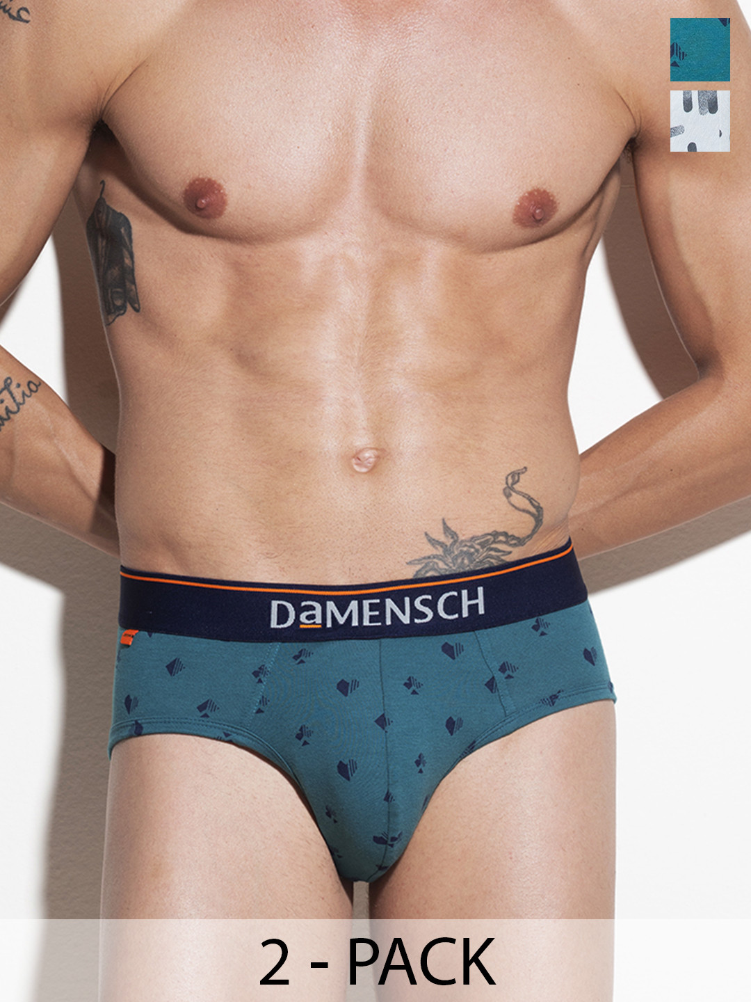 DAMENSCH Men Pack Of 2 Printed Basic Anti Bacterial Briefs