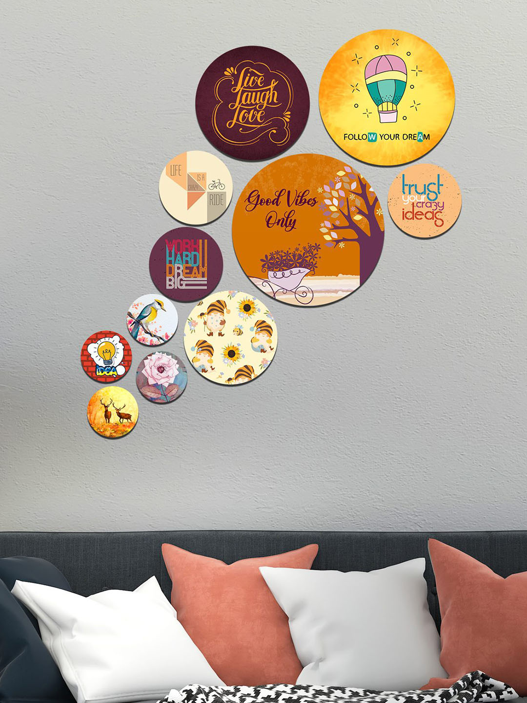 ArtVibes Eco-Friendly MDF Floral Glossy Sticking Hall 11Pcs Wall Hangings-25.6In