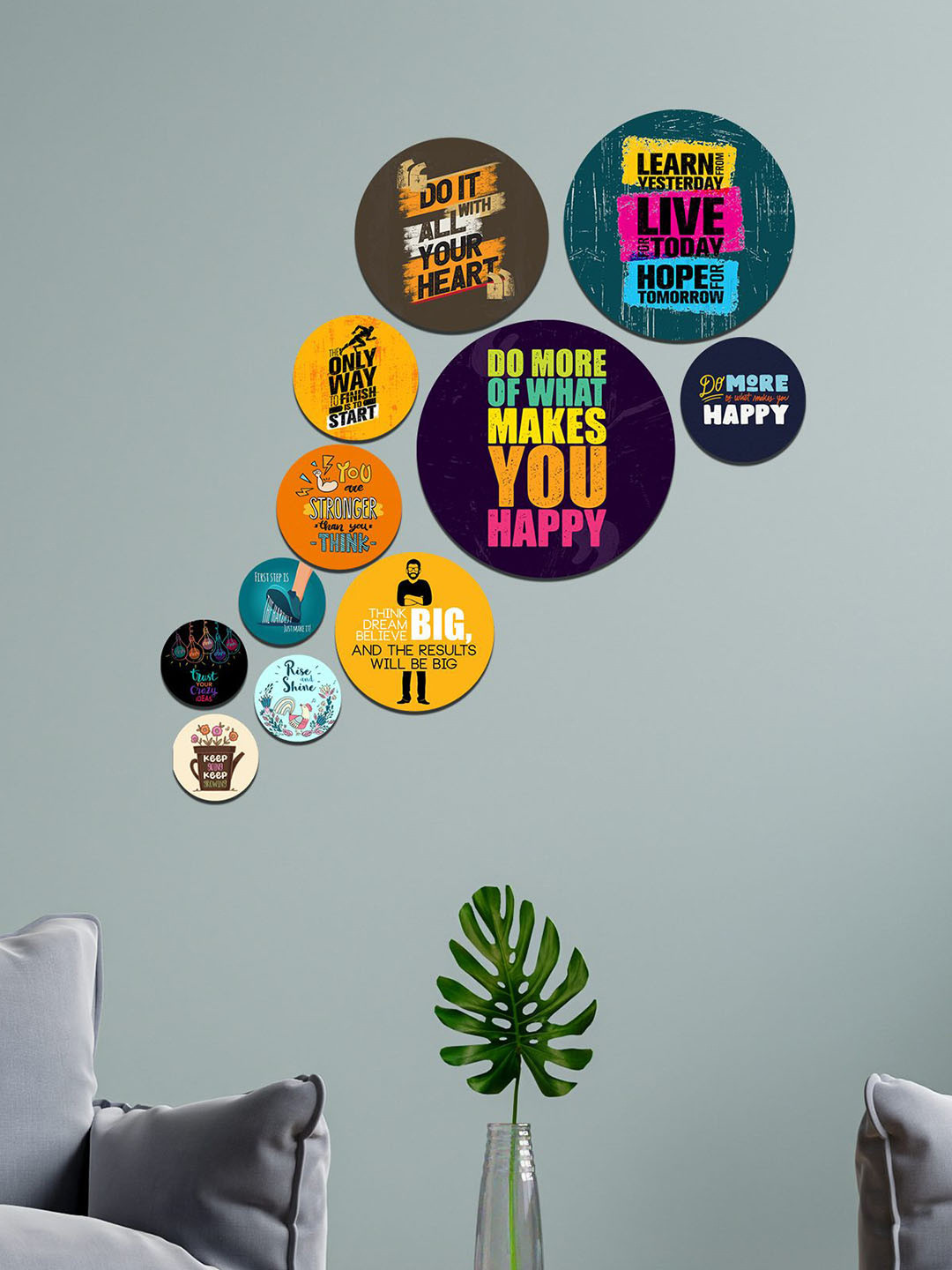 ArtVibes MDF Glossy Sticking Hall 11Pcs Wall Hangings-25.6In