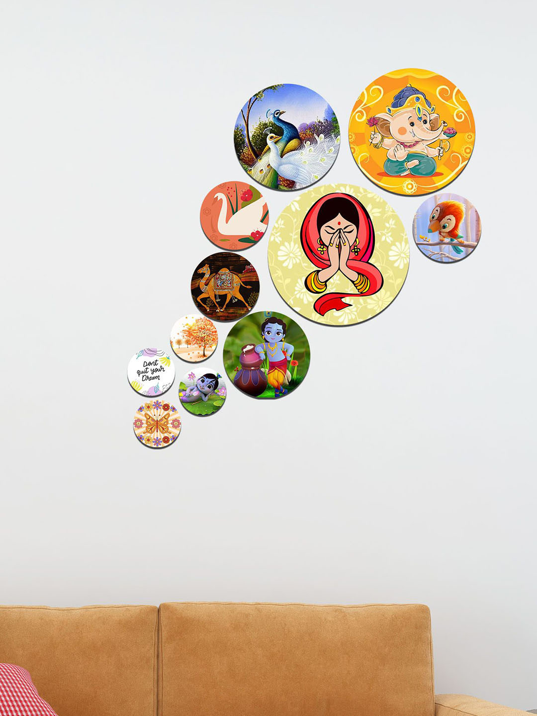 ArtVibes Eco-Friendly MDF Glossy Sticking 11Pcs Spiritual Wall Decor-25.6In