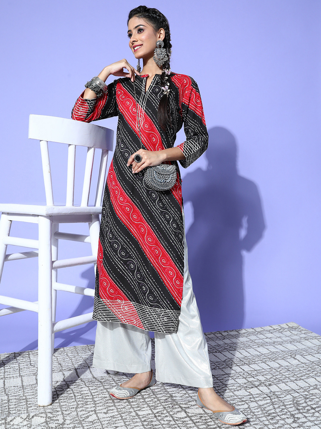 Varanga Women Classy Black Cotton Print Mix Kurta