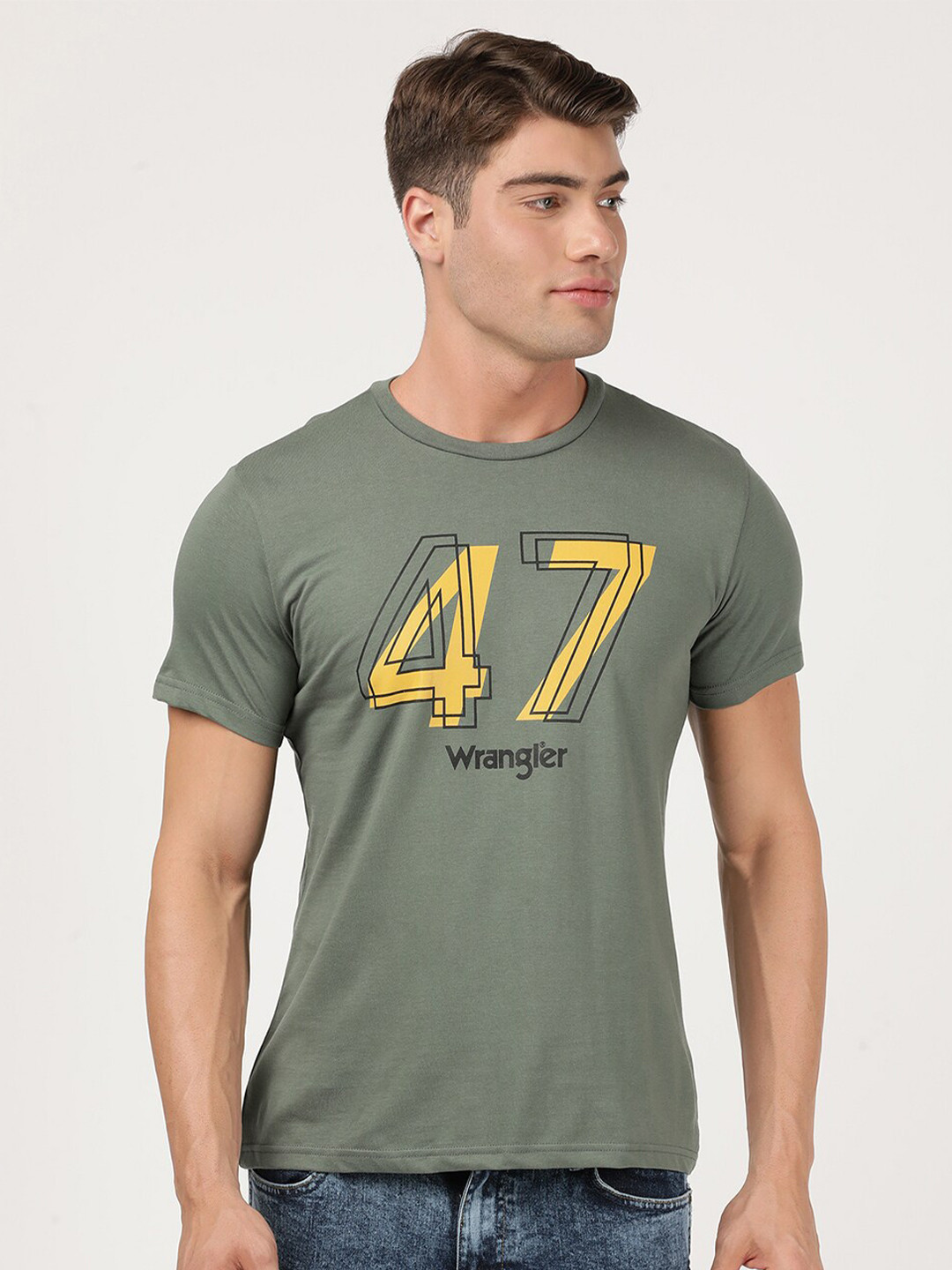 Wrangler Men Green Typography Printed Cotton T-shirt