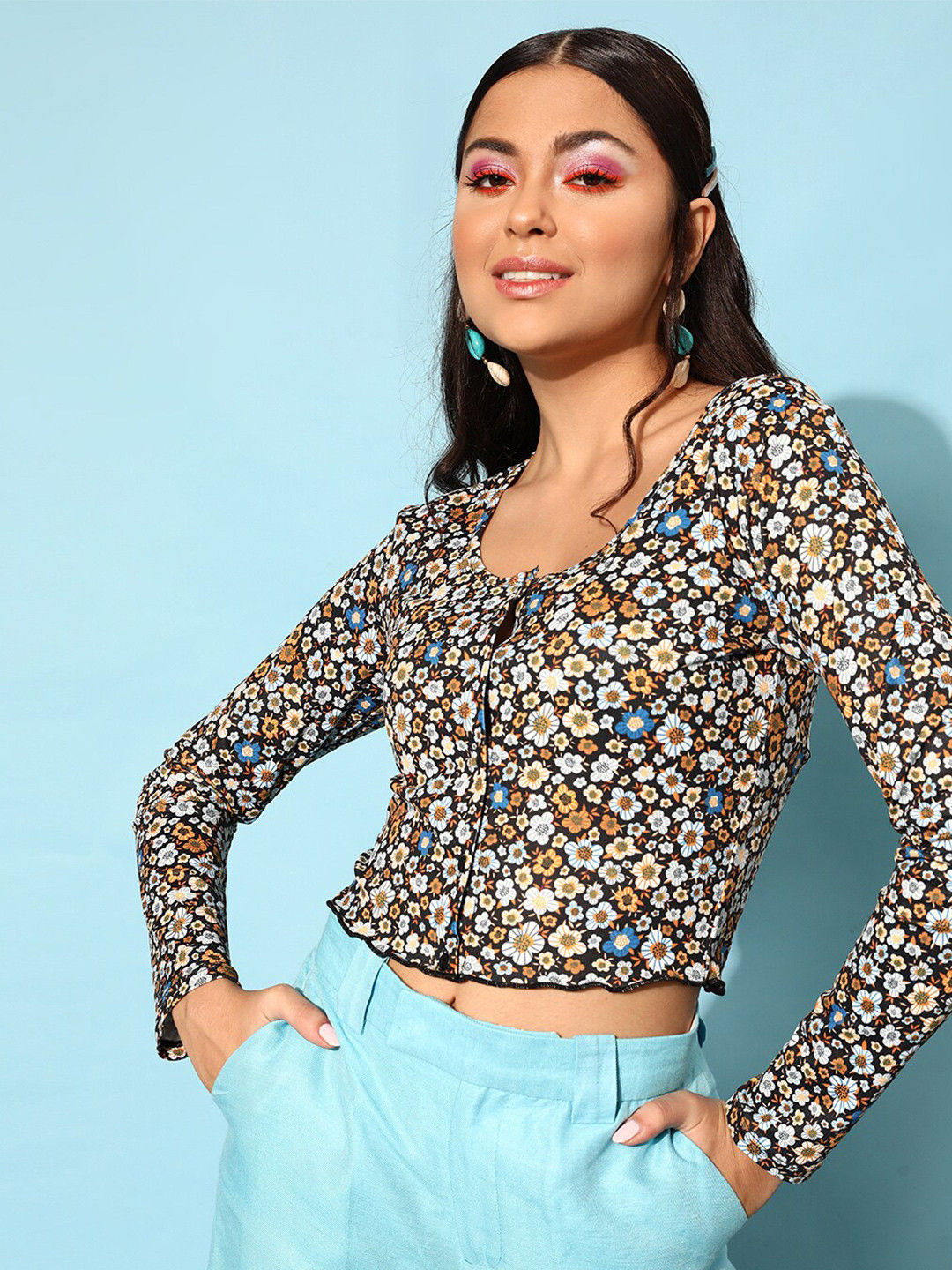 STREET 9 Classy Black Animal Printed Top