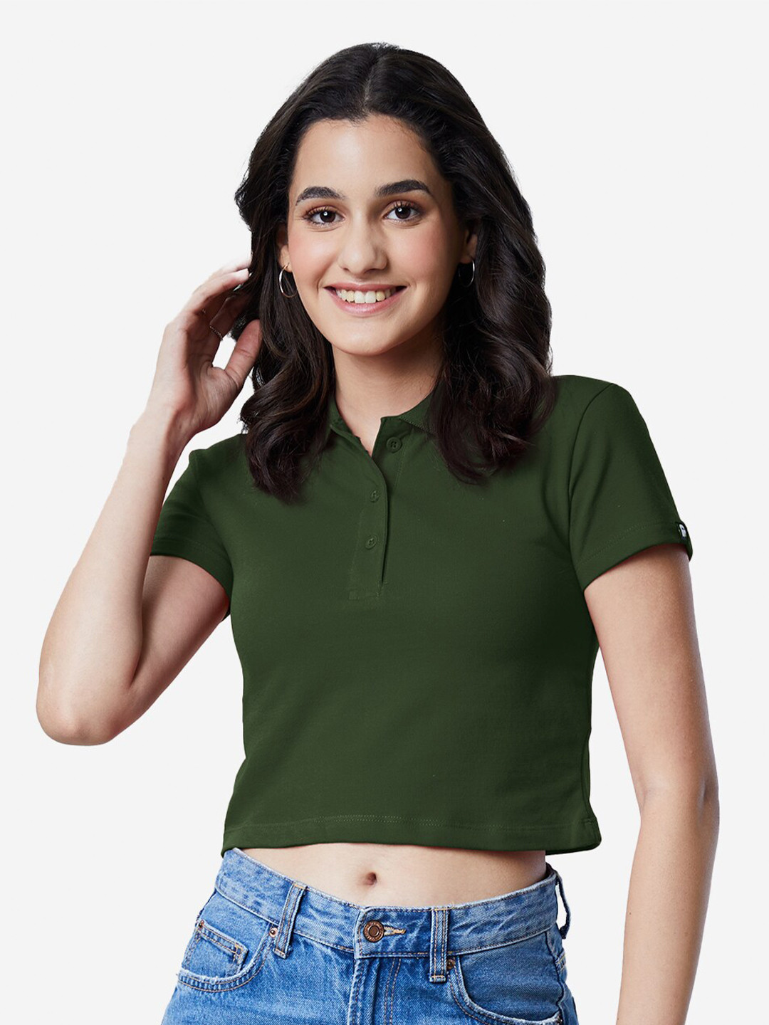 The Souled Store Women Green Polo Collar T-shirt