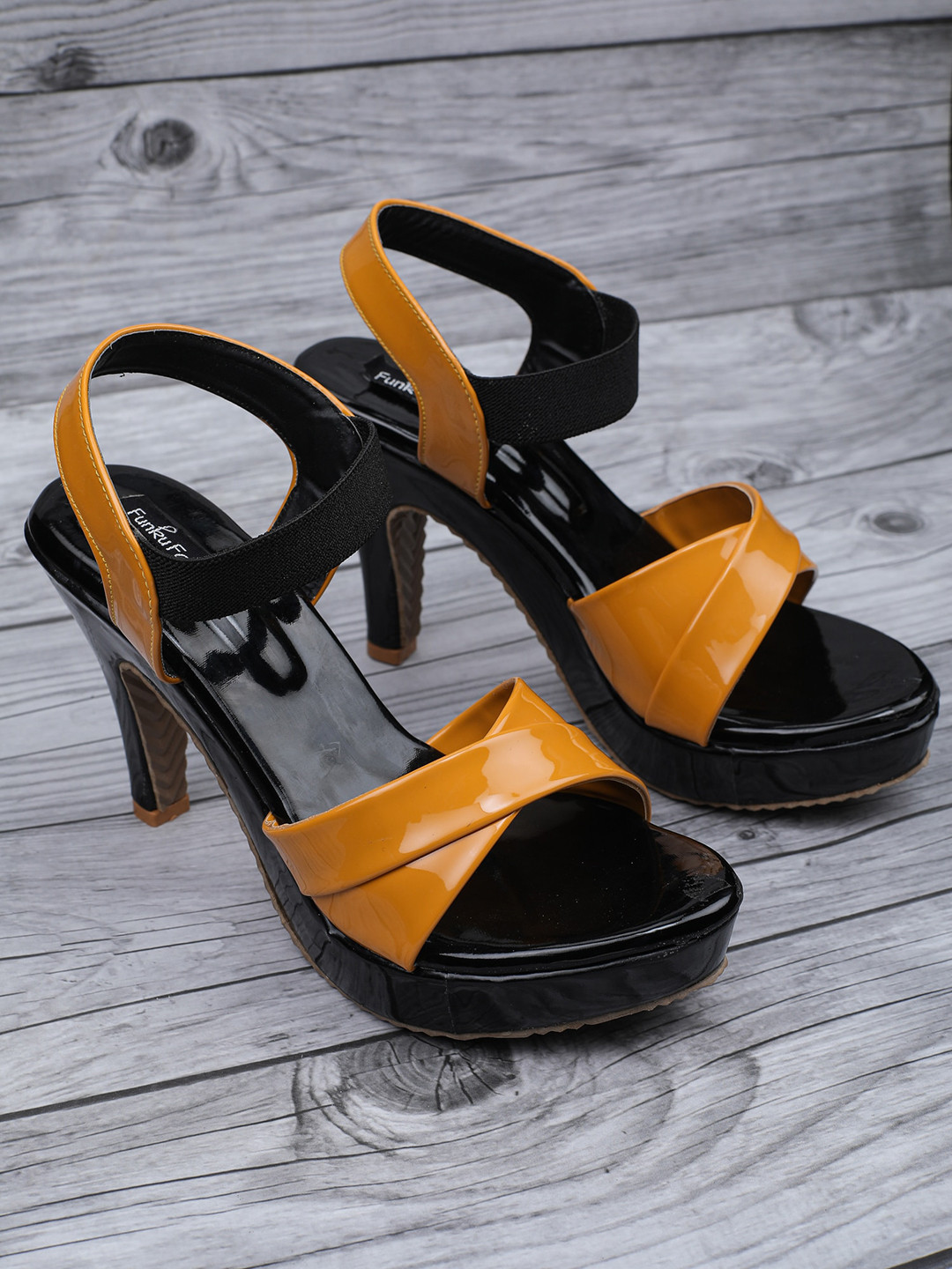 Funku Fashion Women Tan & Black Peep Toes  Stelitoes Heels