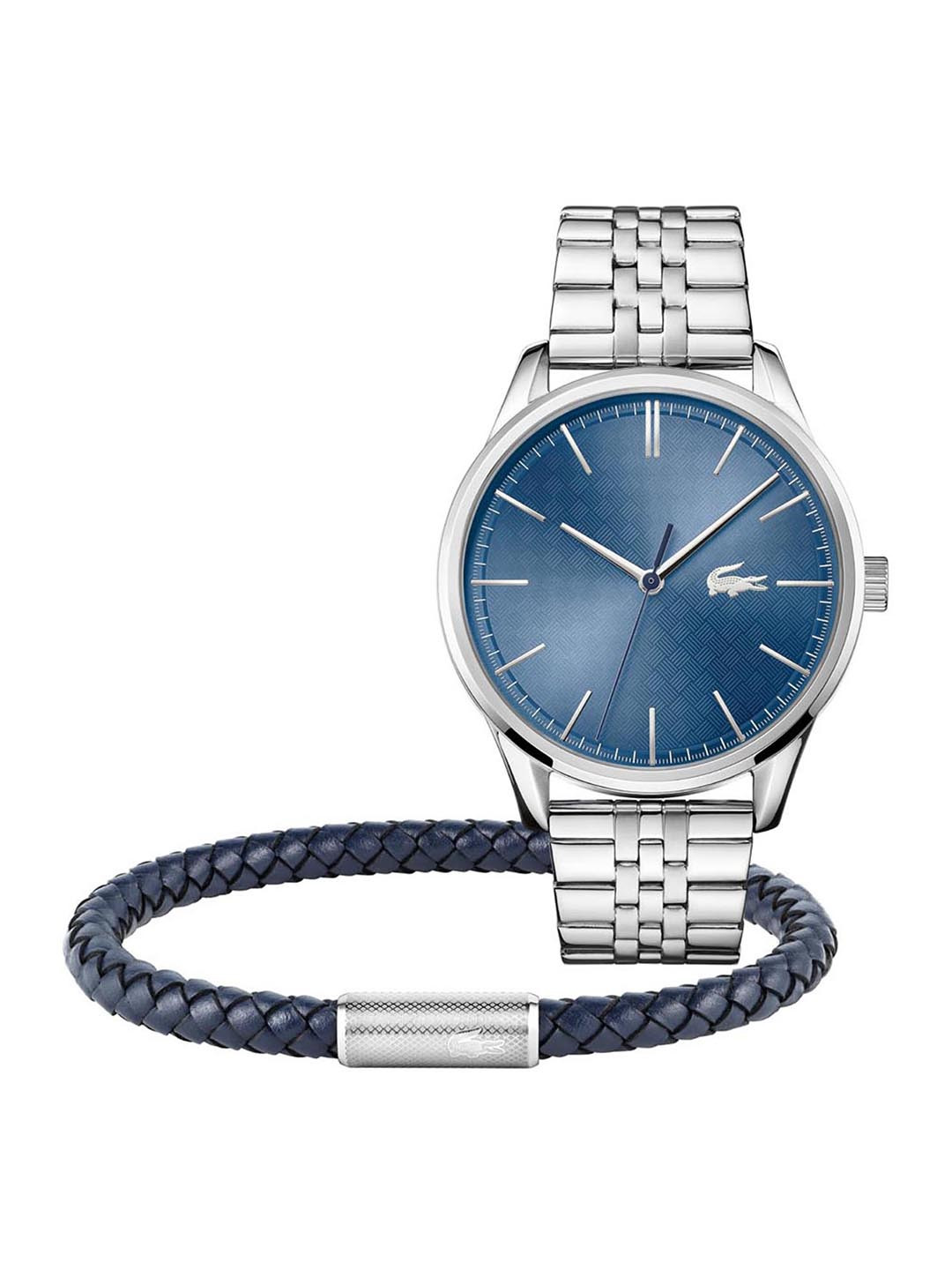 Lacoste Men Blue 2 Set Brass Dial & Silver Toned Stainless Steel Straps Analogue Watch