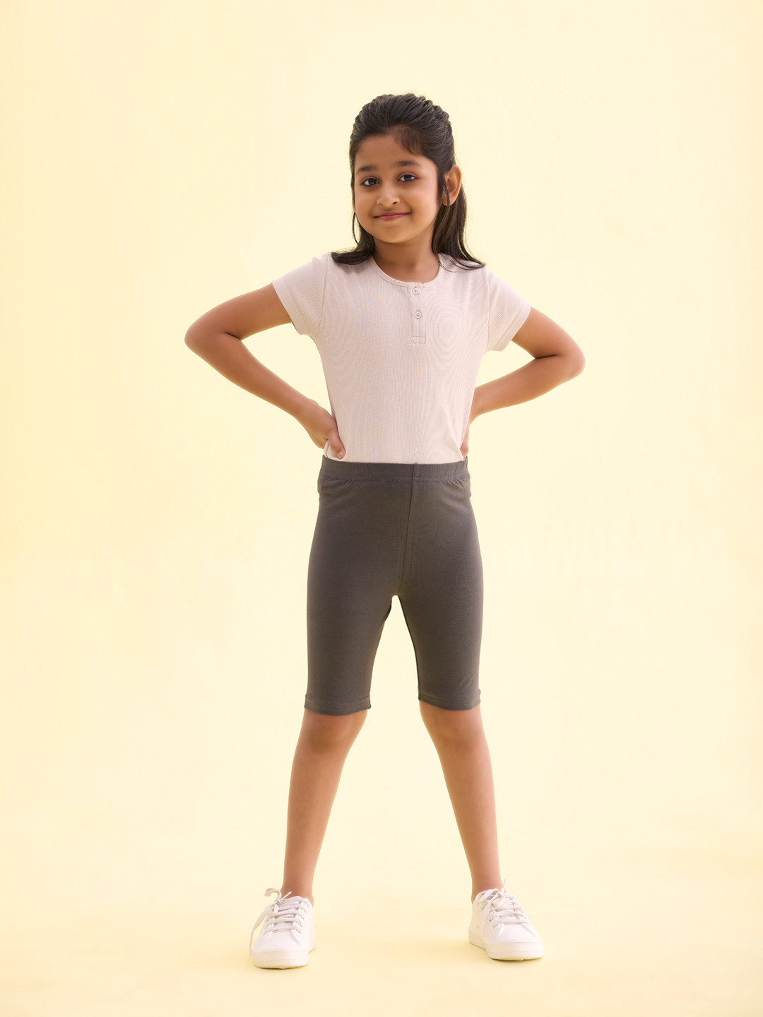 Go Colors Girls Olive Green Slim Fit Cycling Sports Shorts