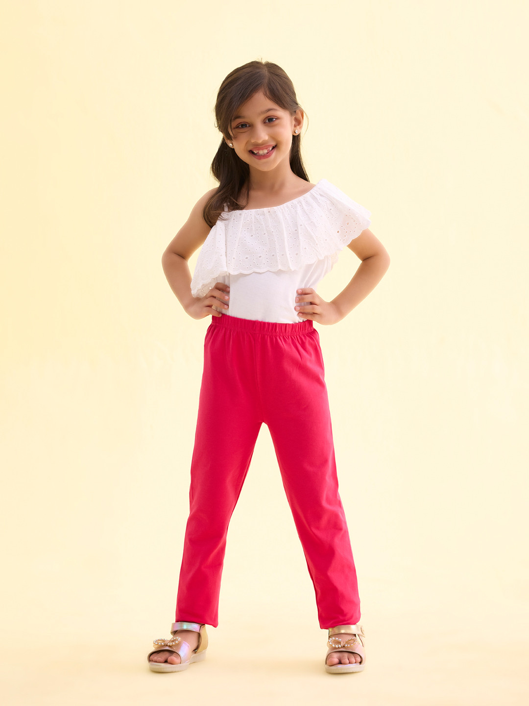 Go Colors Girls Fuchsia Cotton Ankle Length Leggings