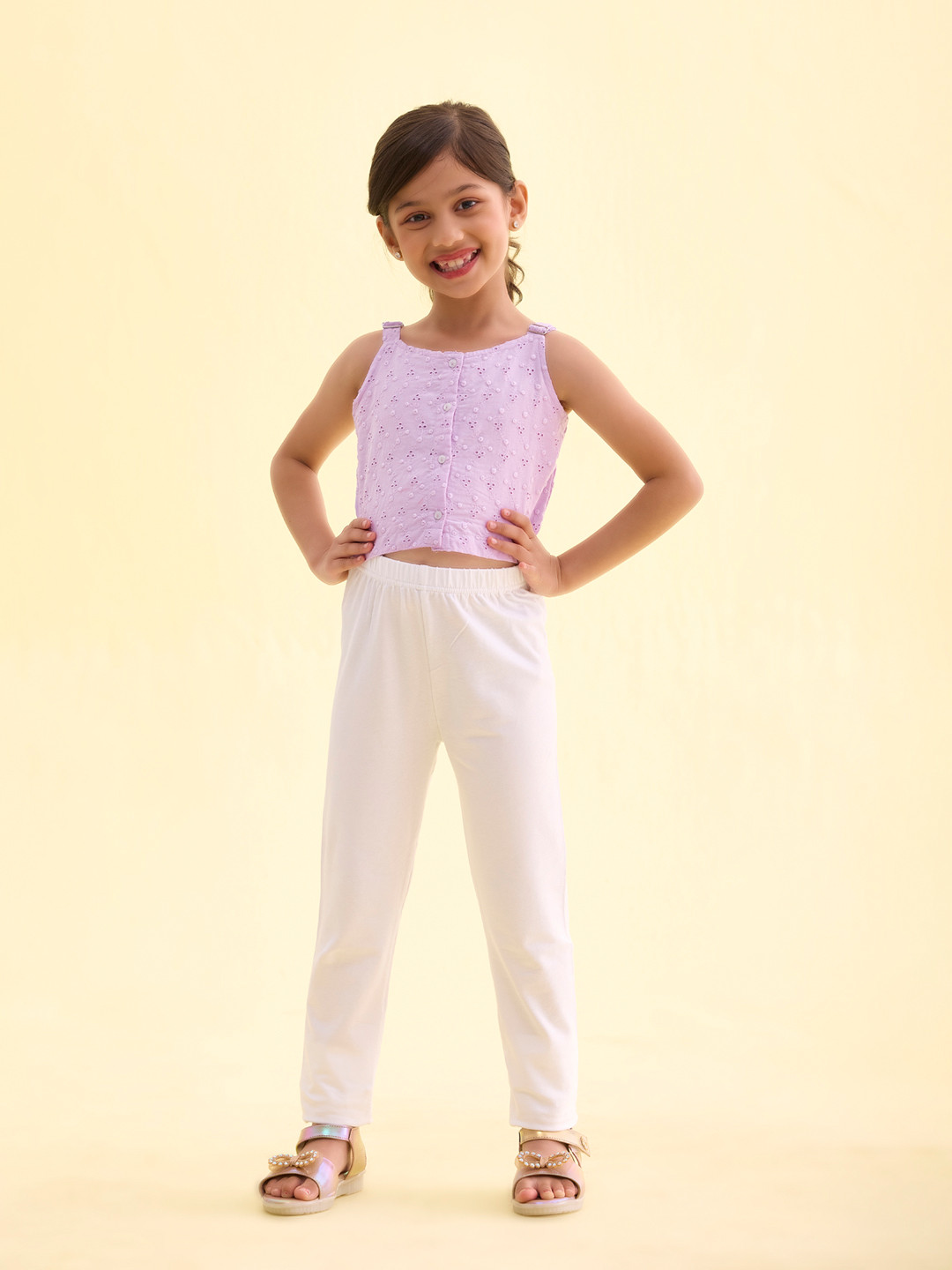 Go Colors Girls White Ankle Length Leggings