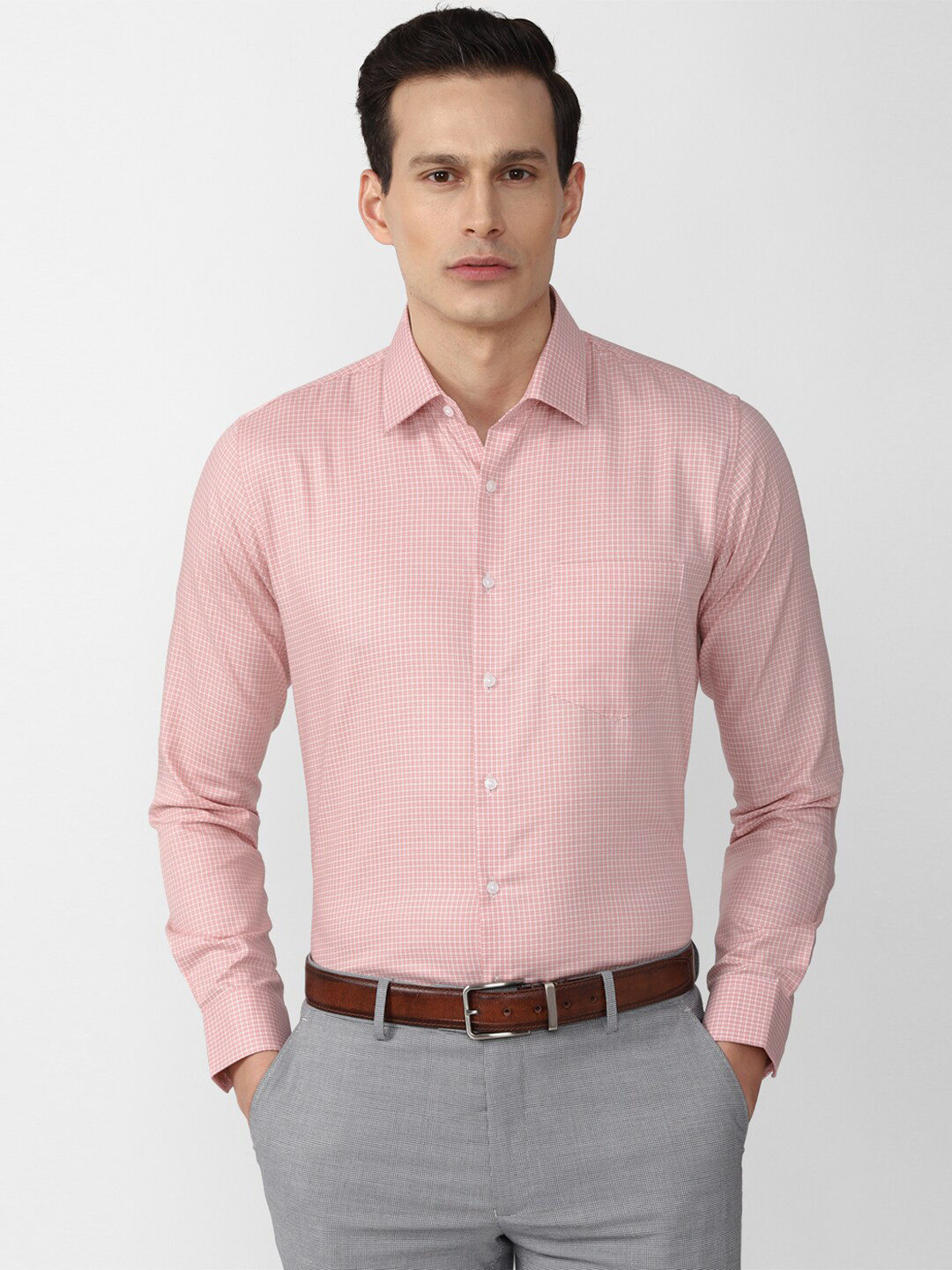 Van Heusen Men Pink Slim Fit Micro Checks Checked Formal Shirt