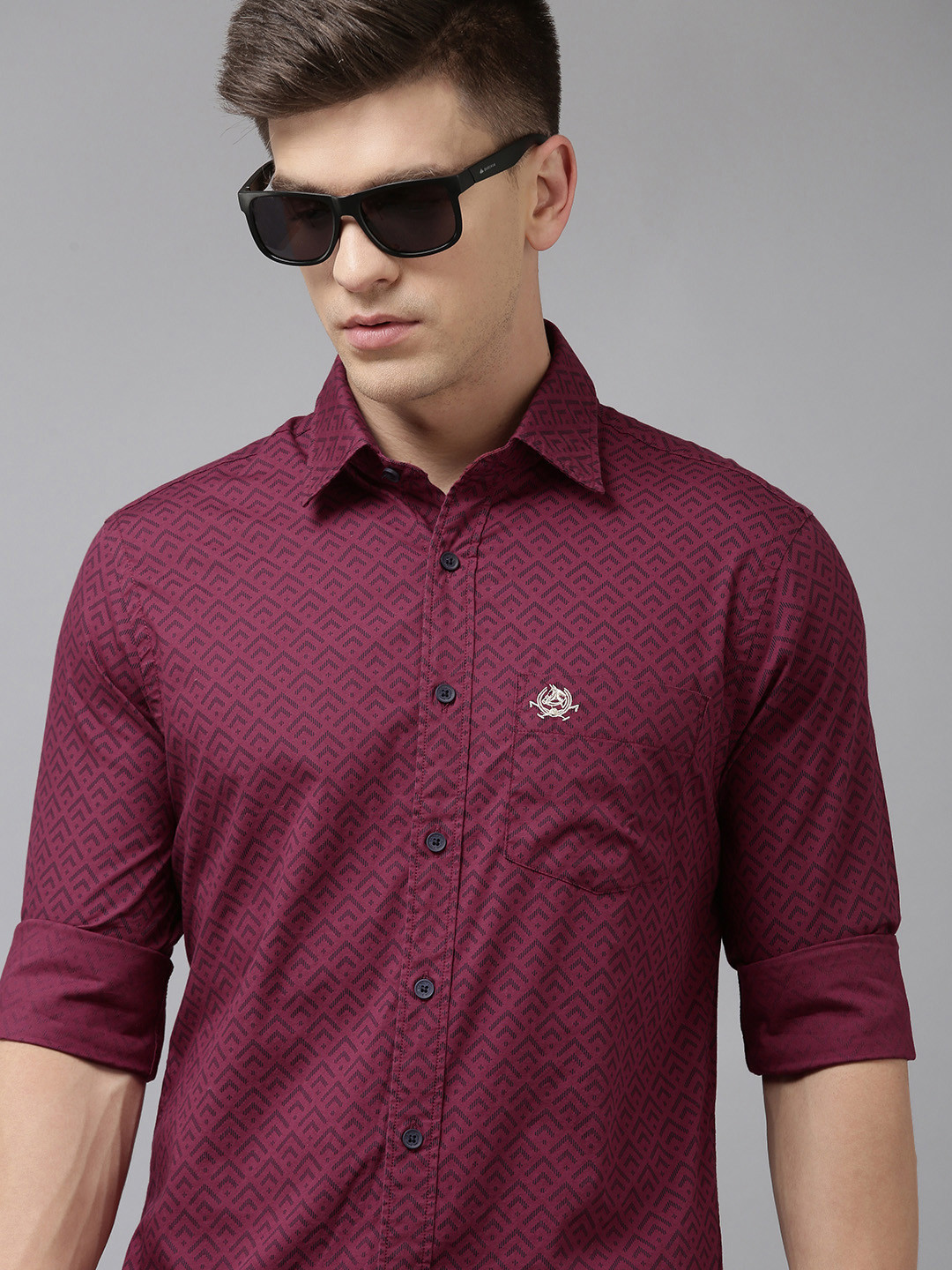 U S Polo Assn Men Burgundy Tailored Fit Printed Pure Cotton Casual Shirt