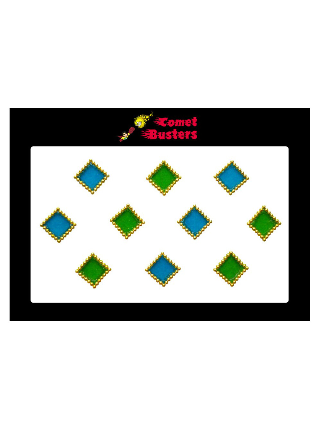 Comet Busters 10 Pcs Blue & Green Diamond Shaped Beaded Bindi