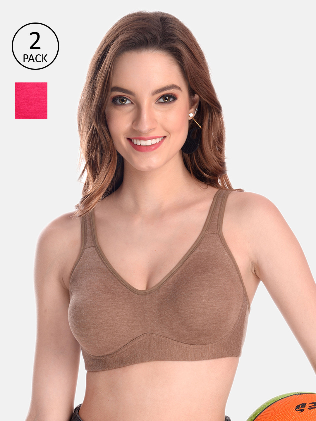 LOTUSLEAF  Women Pink & Brown Bralette Bra