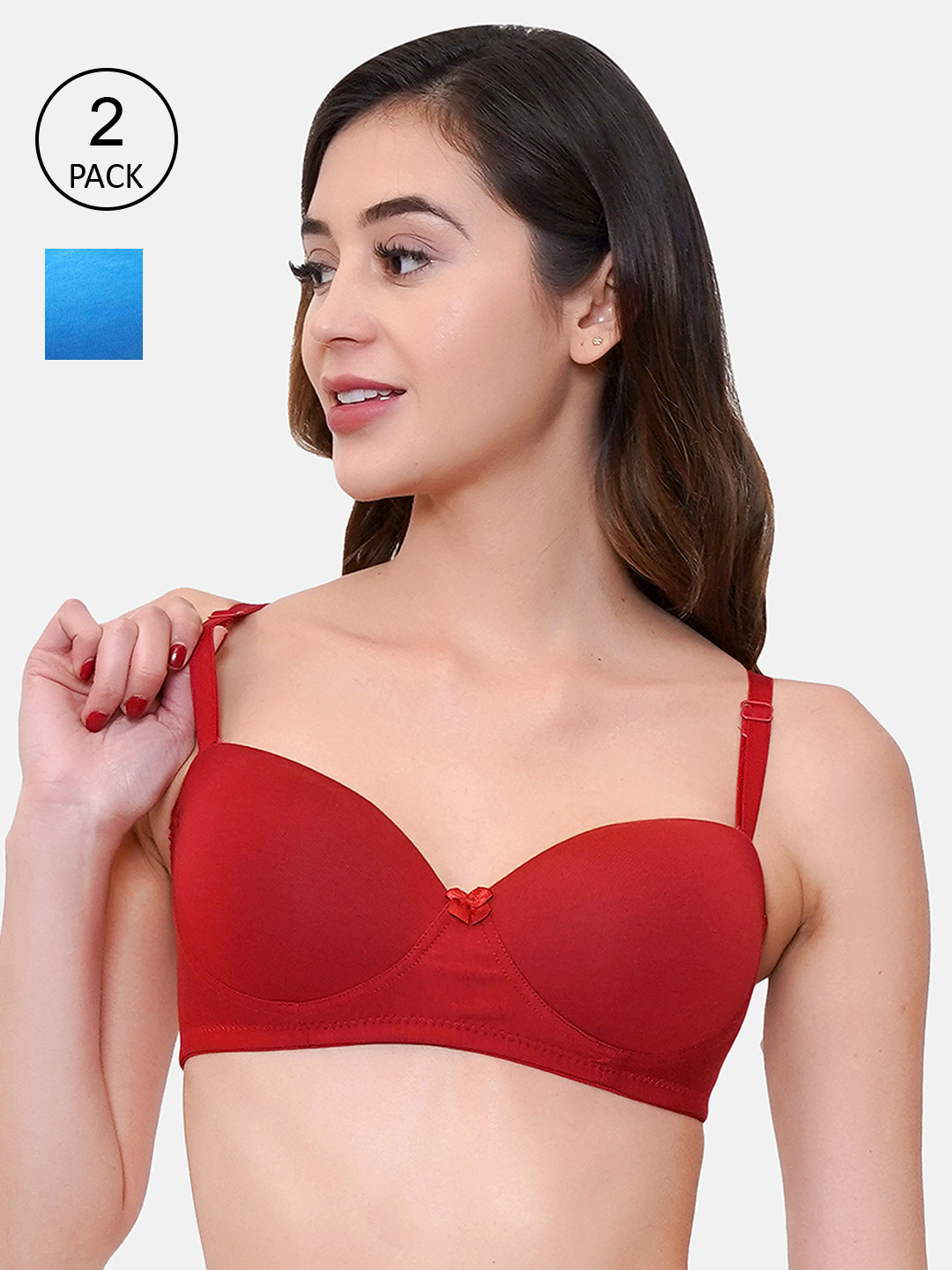 LOTUSLEAF Pack of 2 Blue & Red T-Shirt Bra - Lightly Padded
