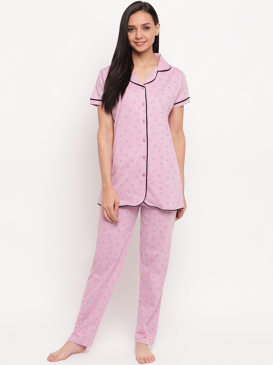 Style Dunes Women Pink & White Printed Night Suit NW_SD013_PK_2PC-Pink