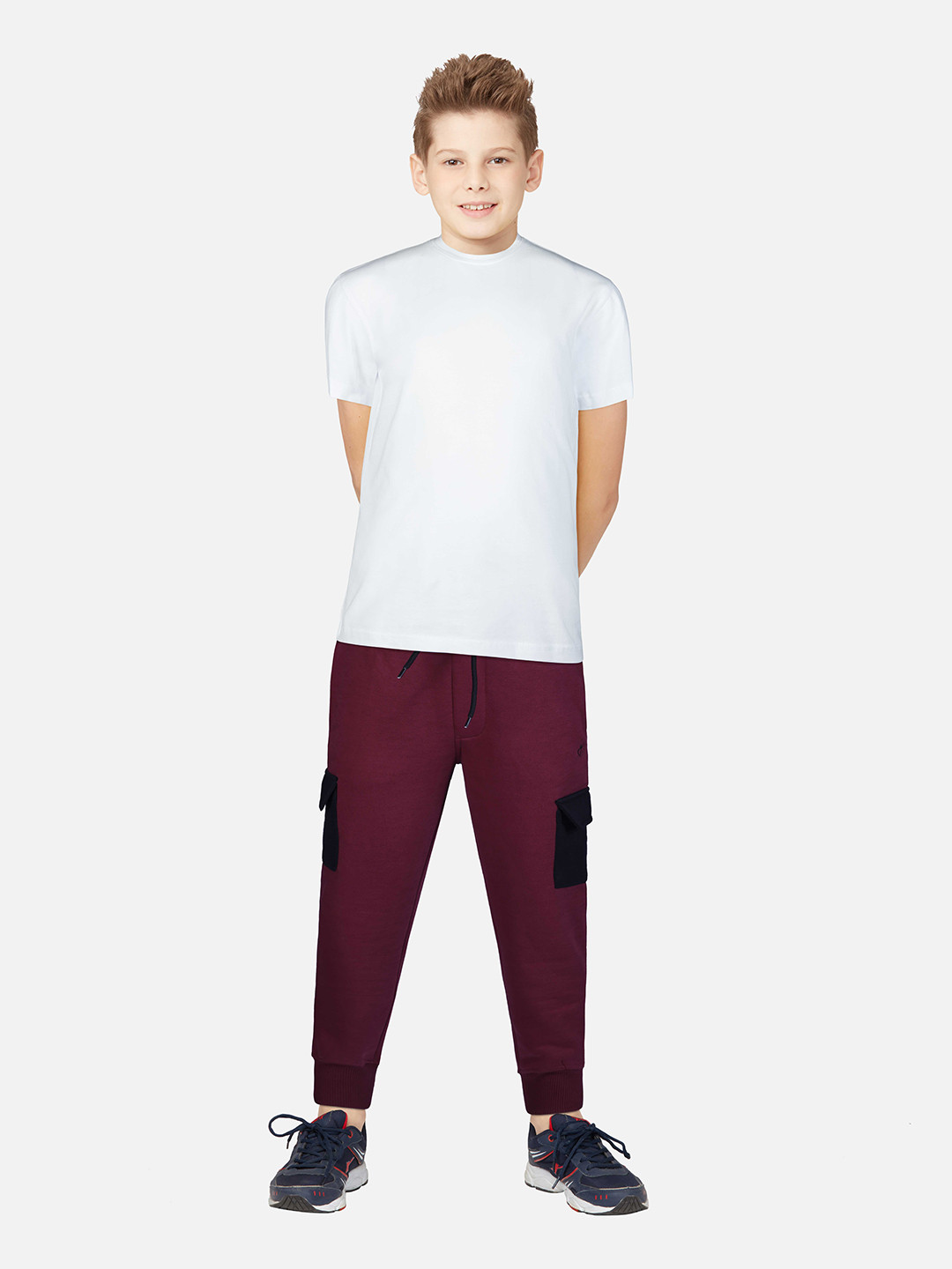 Gini and Jony Boys Maroon & Navy Blue Solid Joggers