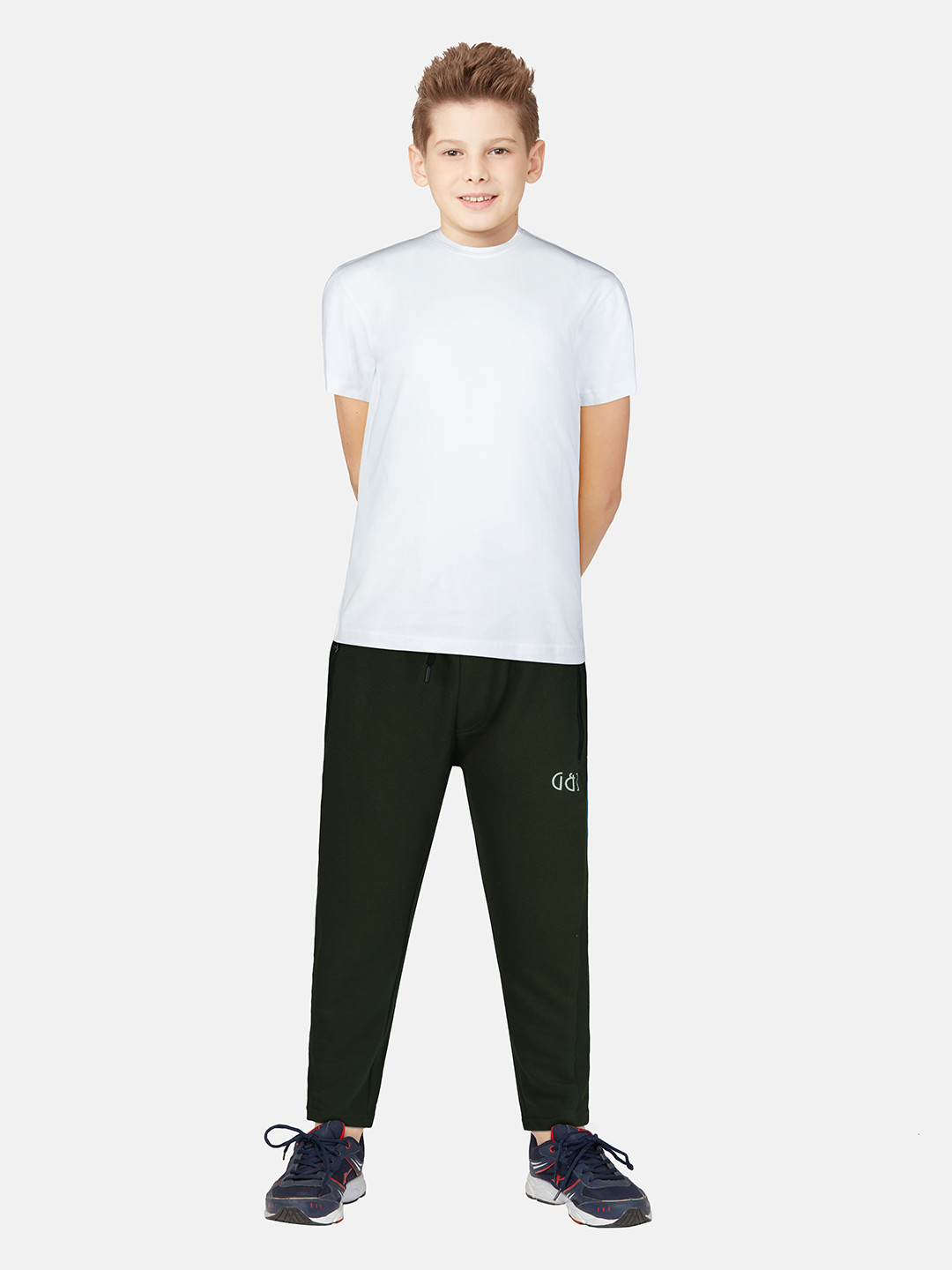 Gini and Jony Boys Olive-Green Solid Cotton Track Pants