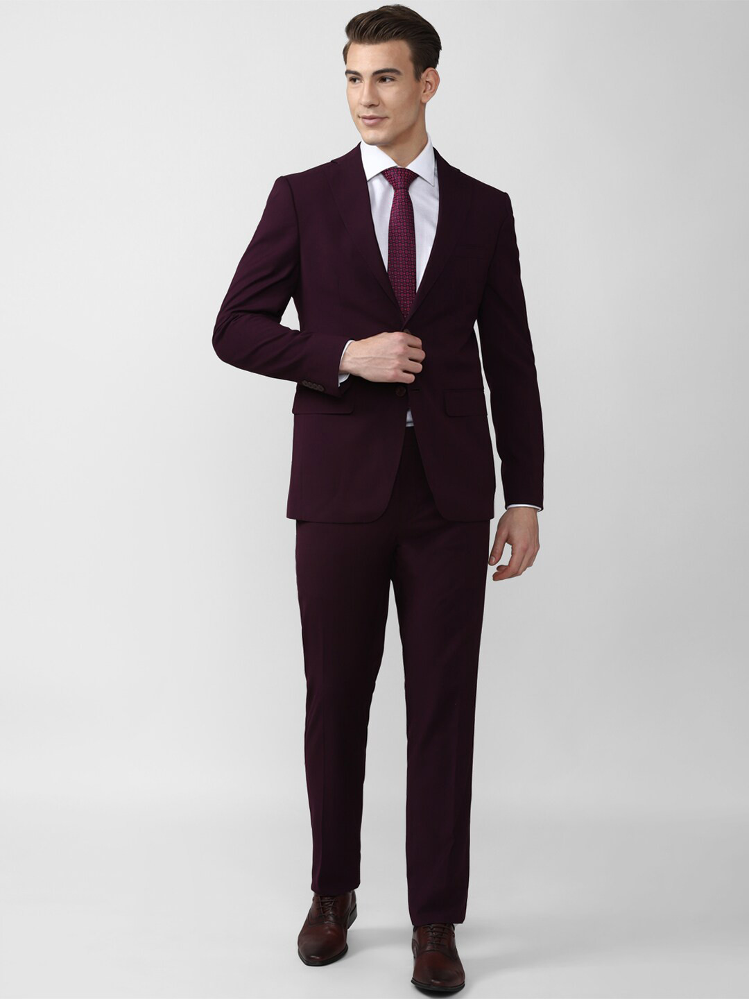 Peter England Elite Men Purple Solid Single-Breasted Formal Suit