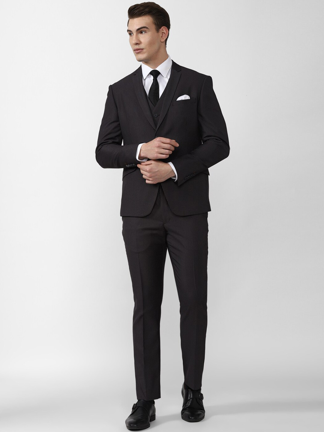 Van Heusen  Men Black Solid Slim-Fit Single-Breasted Formal Suit