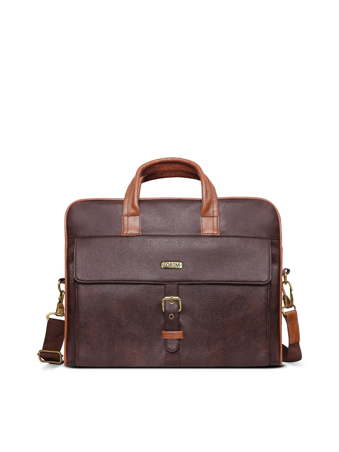 LOREM Men Brown Textured Faux LeatherLaptop Bag