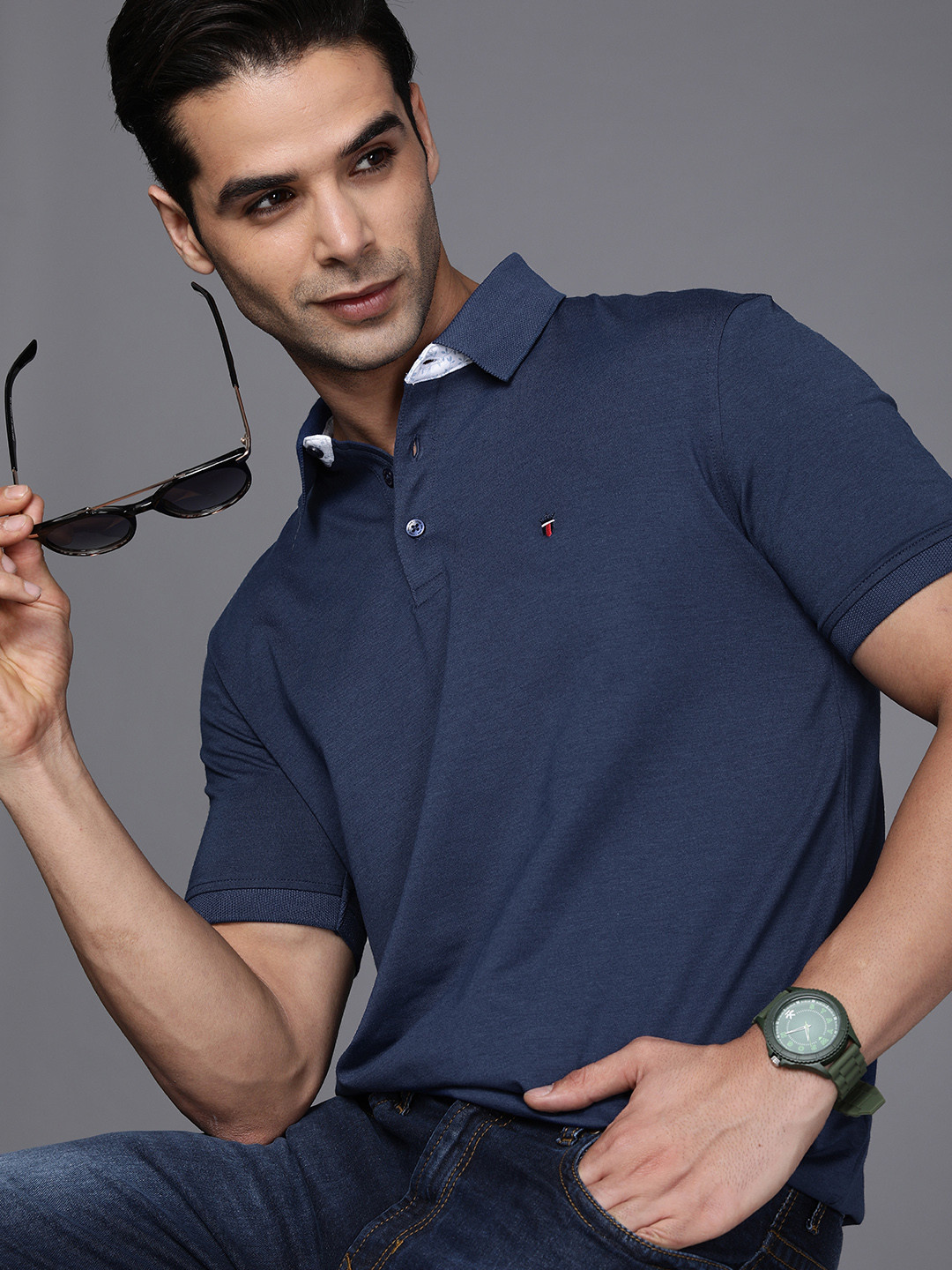 Louis Philippe Sport Men Navy Blue Polo Collar T-shirt