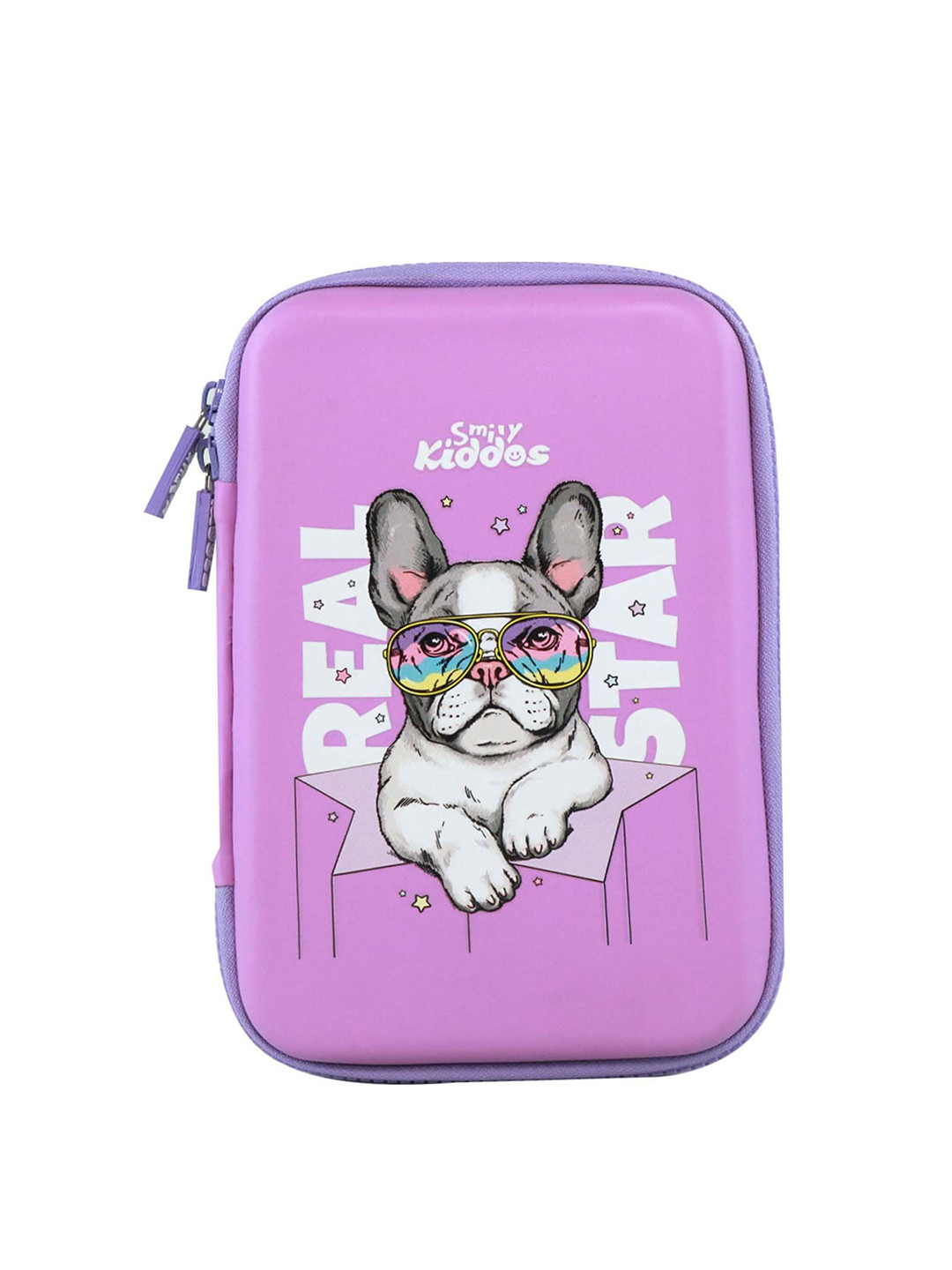 Smily Kiddos Purple Single Compartment Cool Bulldog Print Pen Case