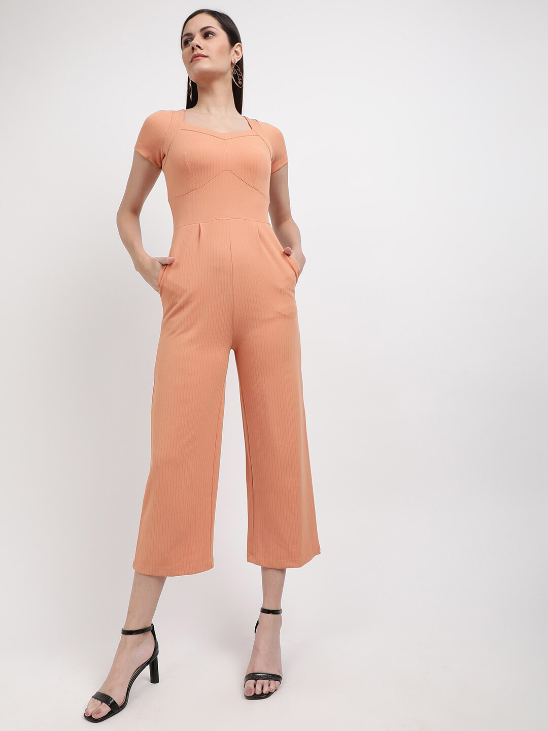 CENTRESTAGE Women Orange Solid Basic Jumpsuit