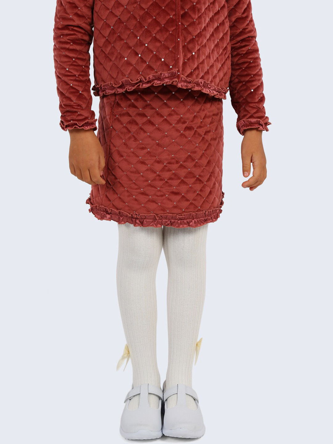 One Friday Girls Brown Self Design Embellished Above Knee-Length A-Line Skirt