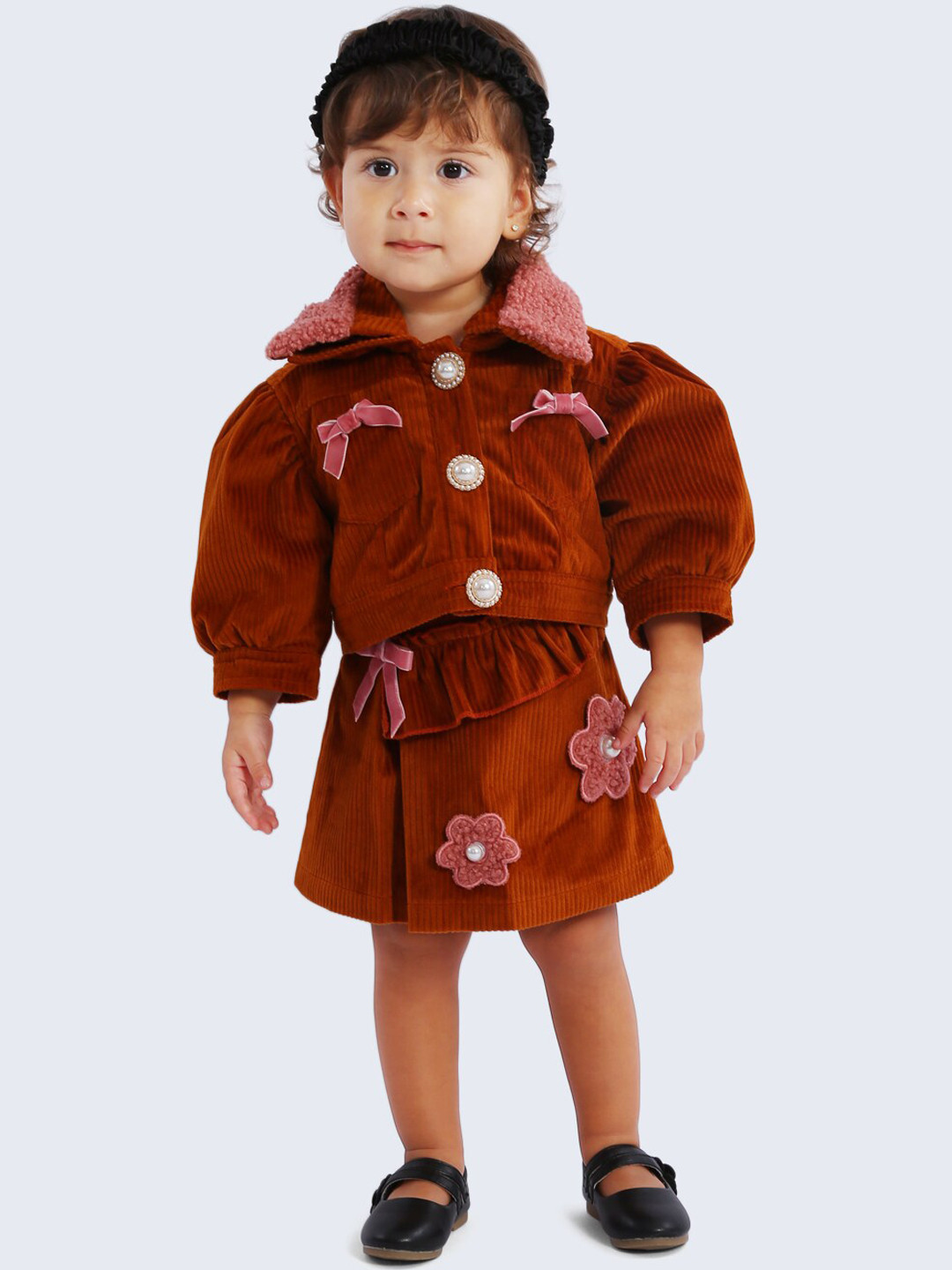 One Friday Girls Brown Solid A-Line Knee-Length Skirt