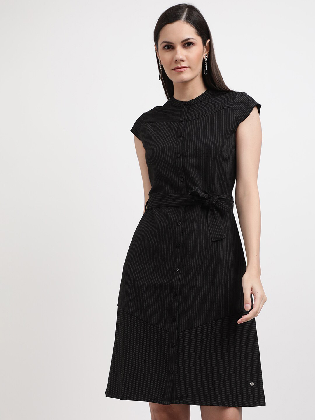 ELLE Women Black Striped Fit & flare Dress
