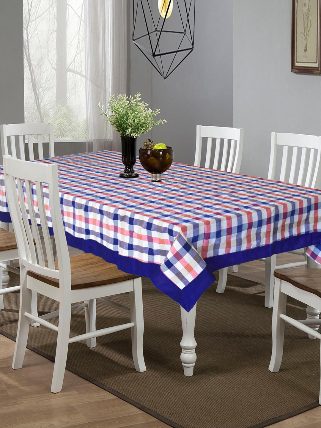 Kuber Industries Blue & White Checked Rectangle Table Cover