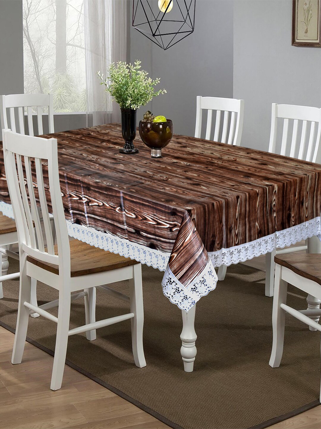 Kuber Industries Brown Printed Rectangle Table Covers