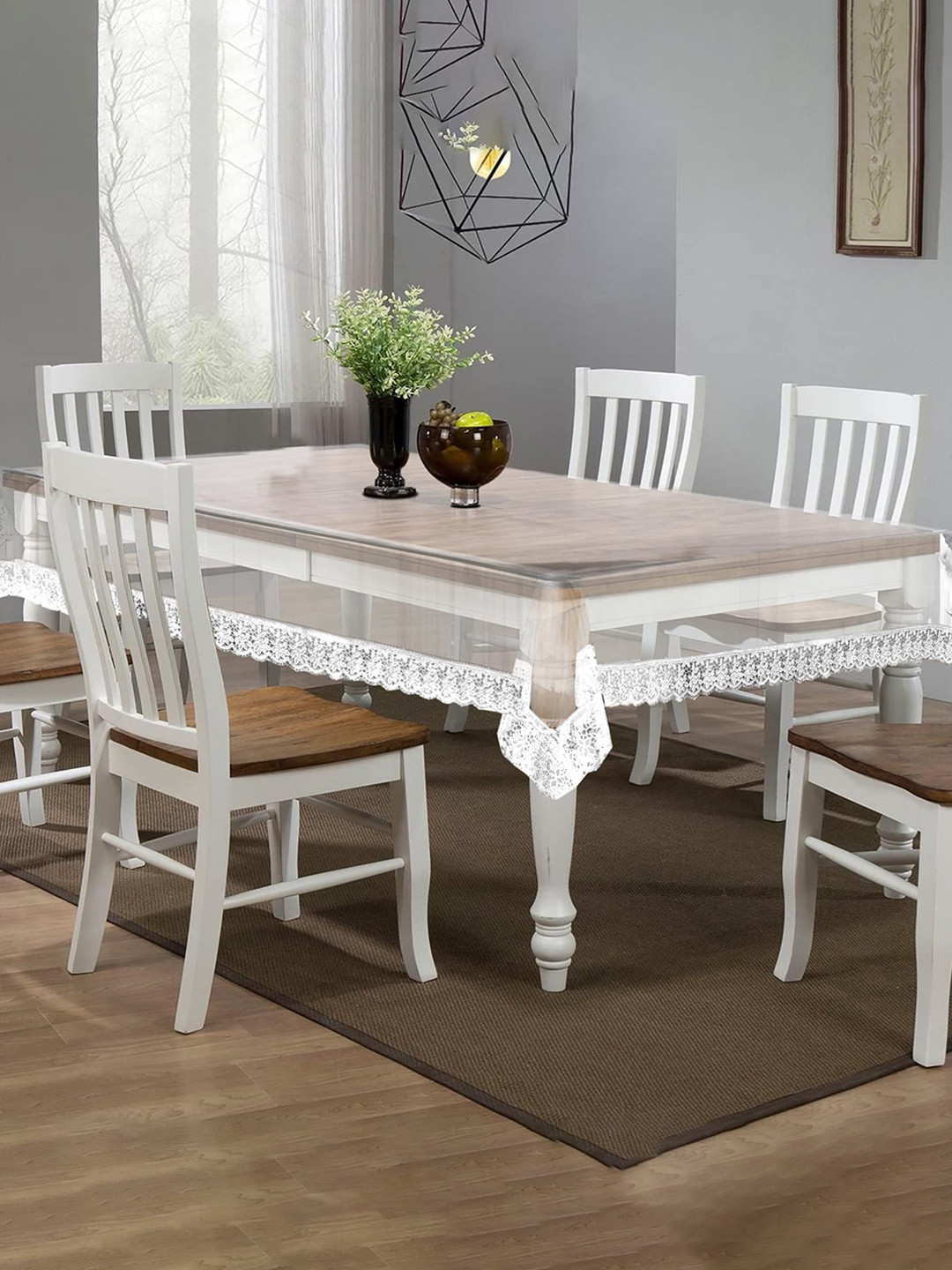 Kuber Industries Transparent 60 x90 PVC Decorative Luxurious 6 Seater Dining Table Cover