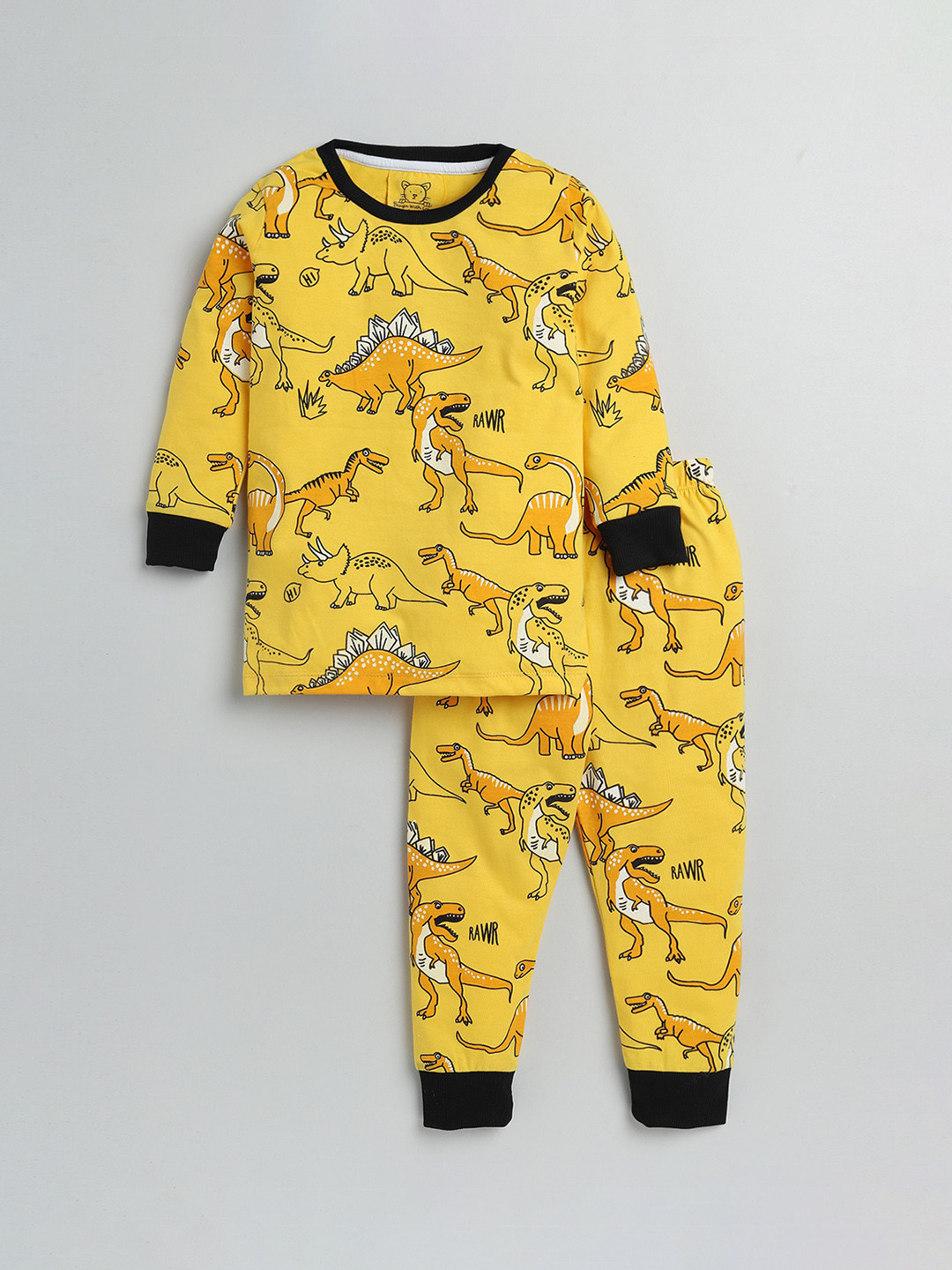 Lazy Shark Boys Yellow & Black Printed Night suit