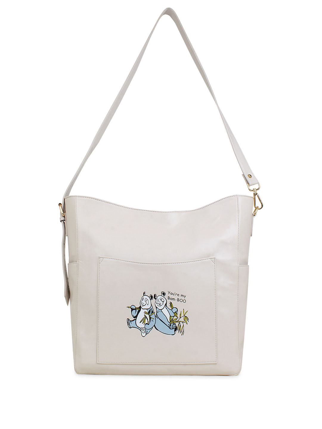 Spice Art Cream-Coloured Printed PU Structured Hobo Bag