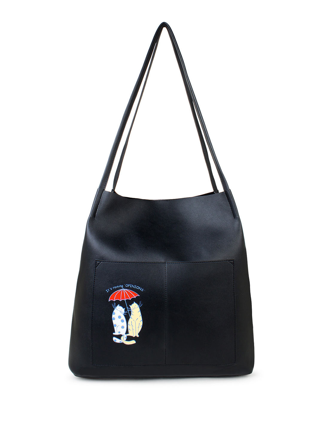 Spice Art Black PU Shopper Shoulder Bag with Applique