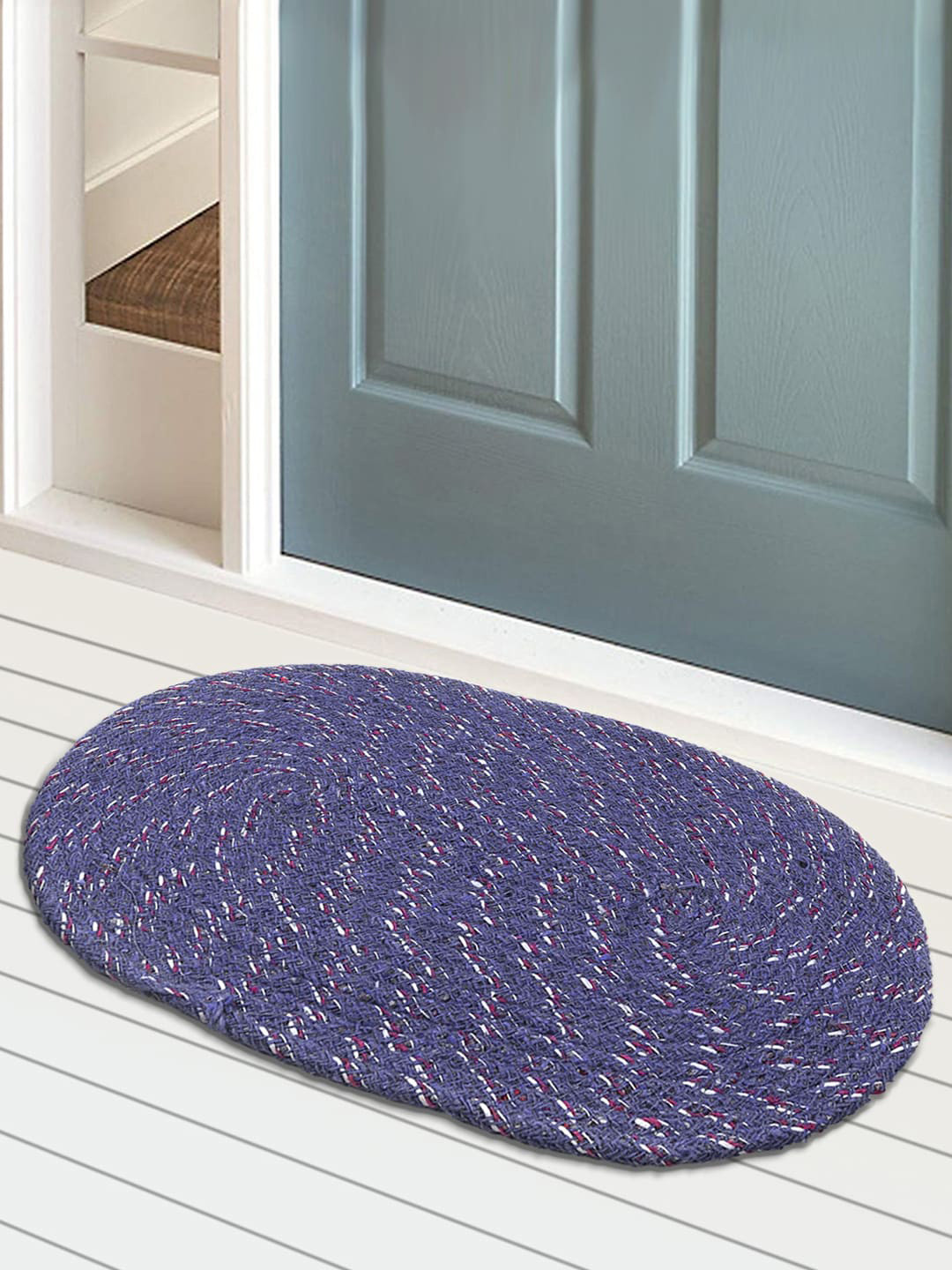 Kuber Industries Set Of 4 Blue Woven Design Cotton Anti-Skid Doormats