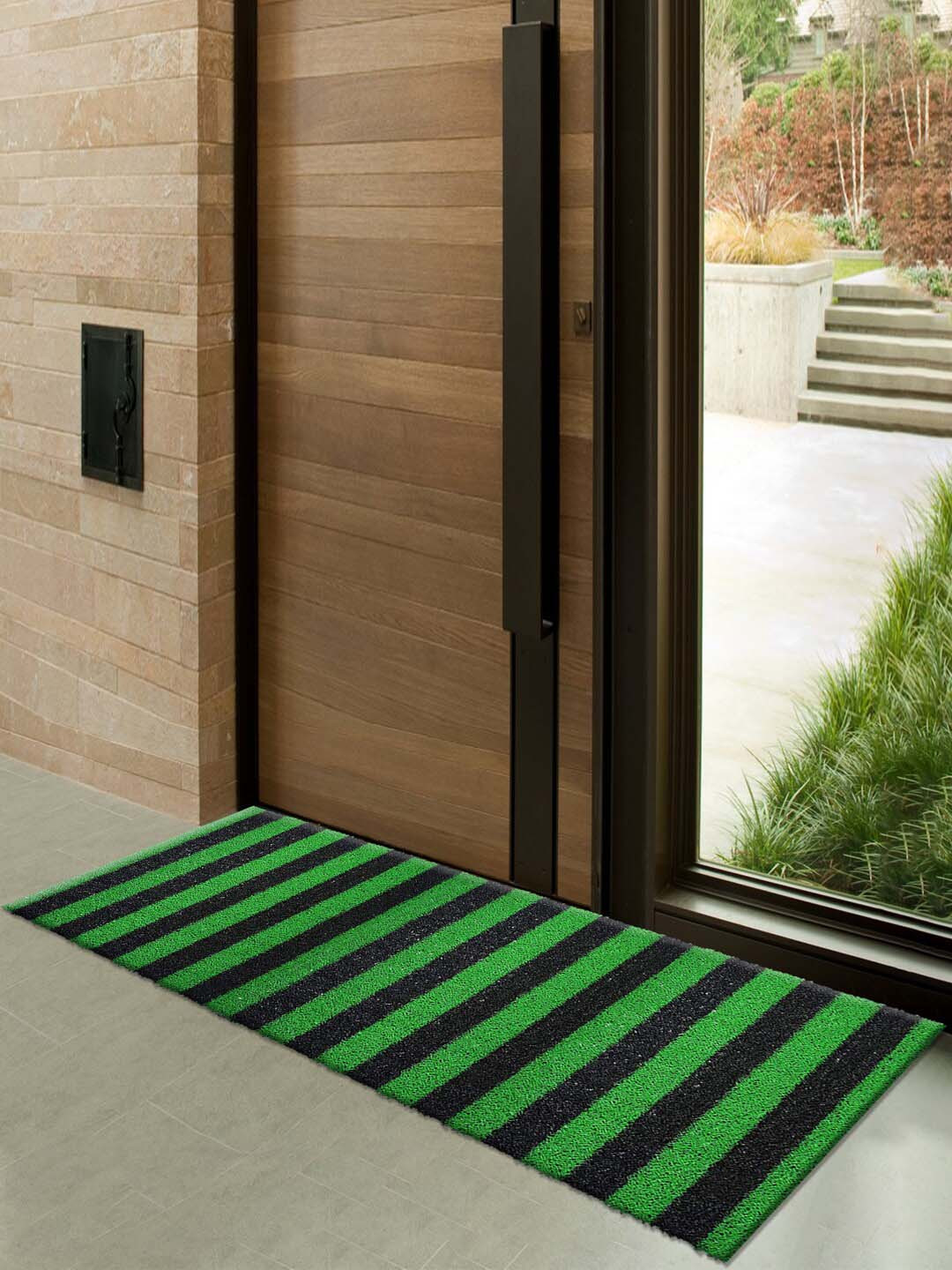 Kuber Industries Green & Black Striped Anti-Skid Doormats