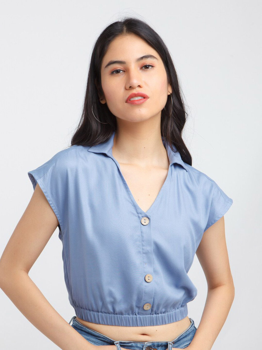 Zink London  Women's Blue Blouson Top