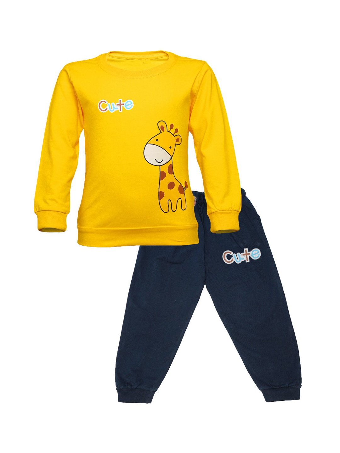 CATCUB Unisex Kids Yellow & Navy Blue Printed T-shirt with Trousers