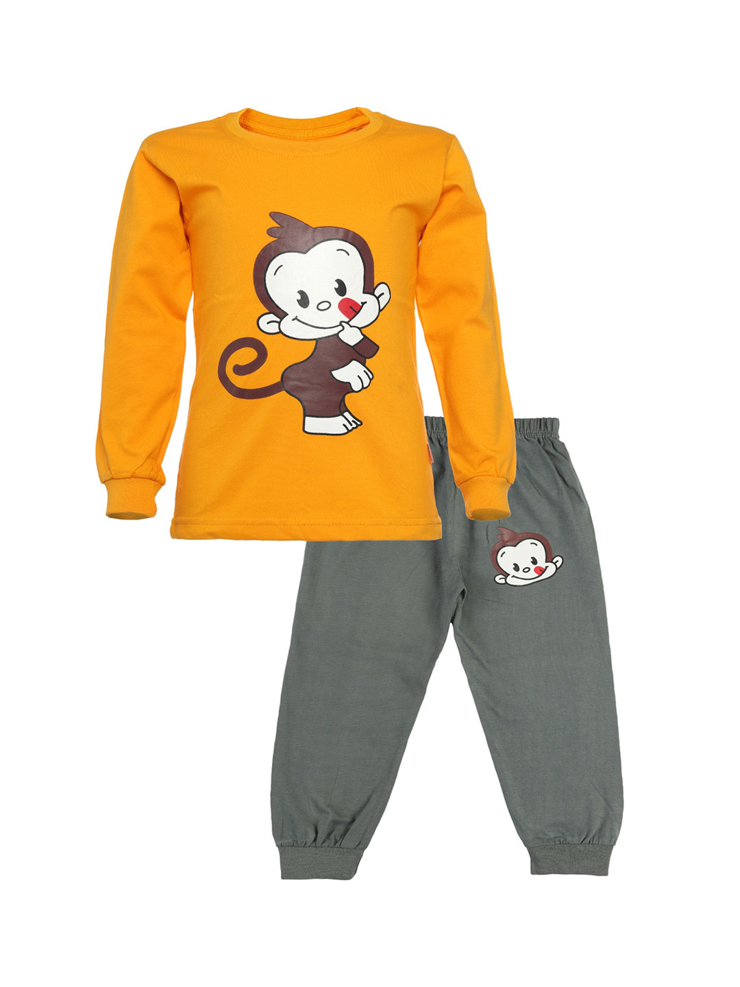 CATCUB Unisex Kids Yellow & Grey Printed T-shirt with Trousers