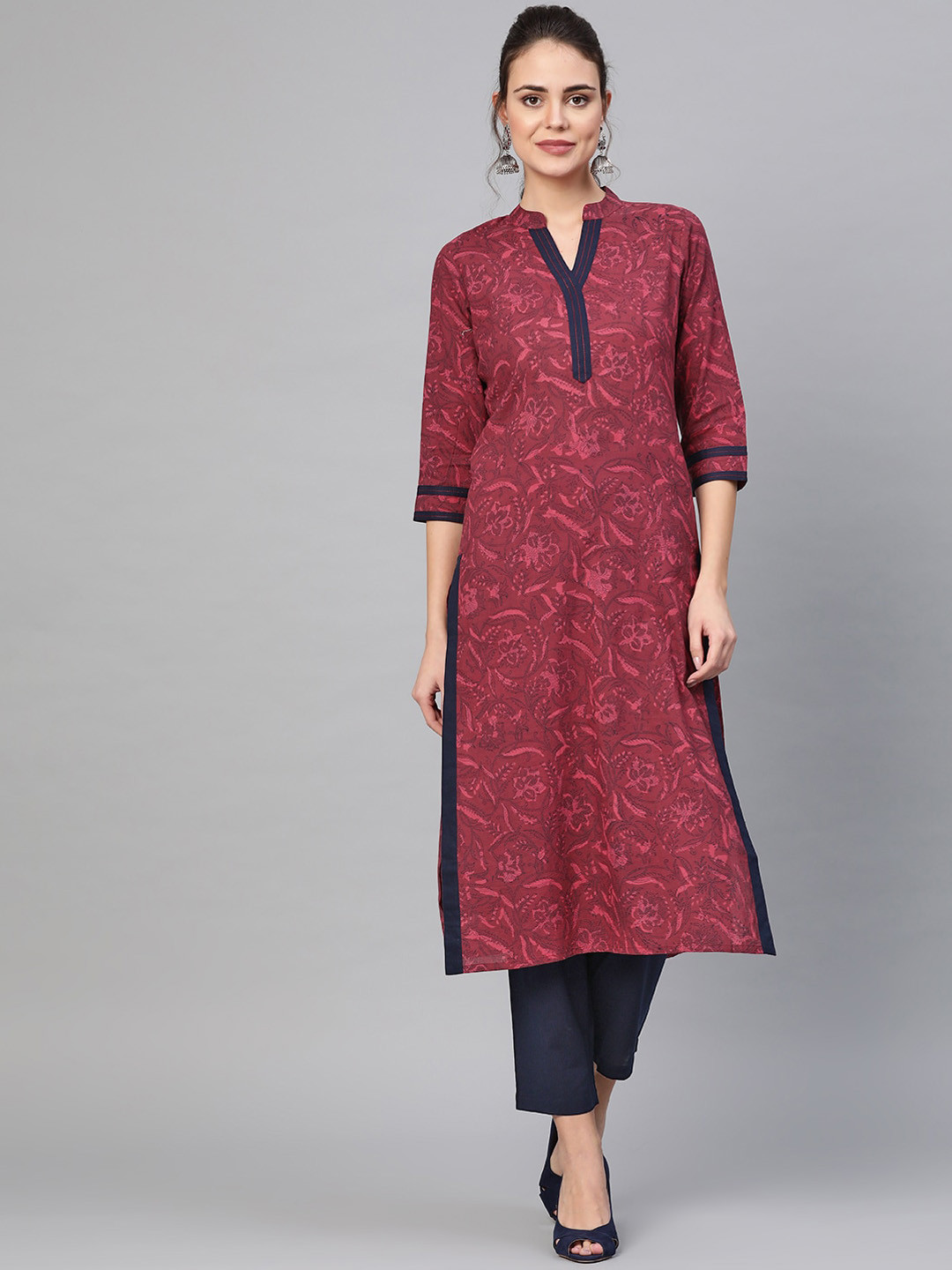 Idalia Women Brown Printed Panelled Kurta with Trousers