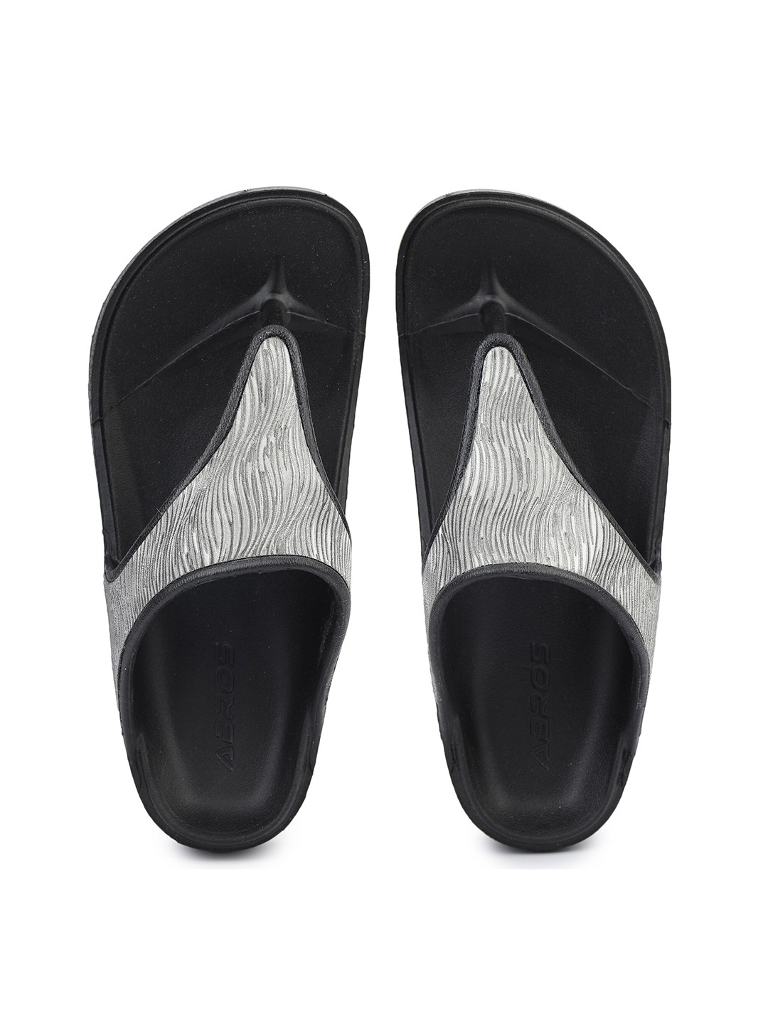 ABROS Women Black & Silver-Toned Printed Slip-On