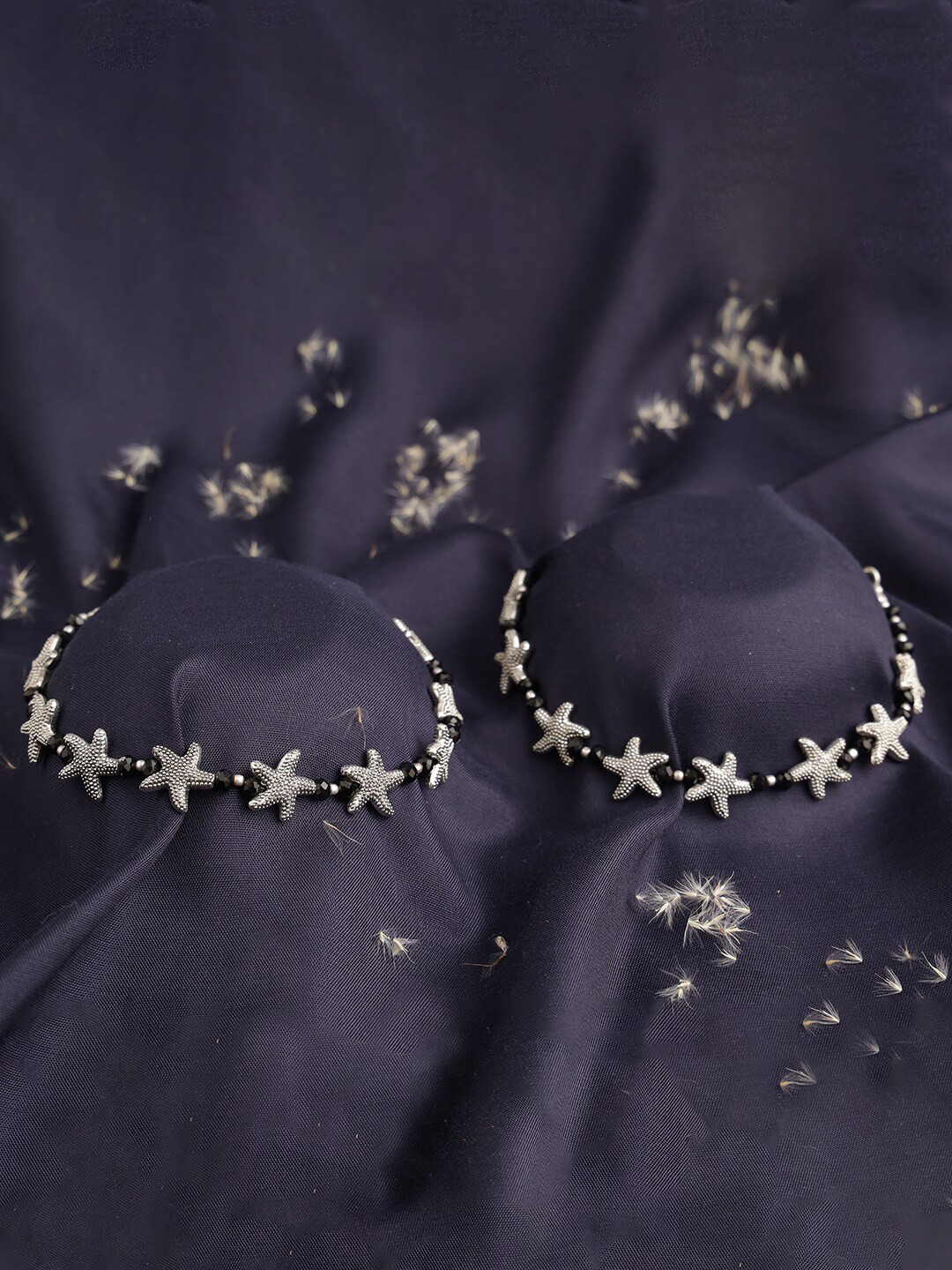 Jazz and Sizzle  Silver-Plated & Black Beaded Starfish Anklet