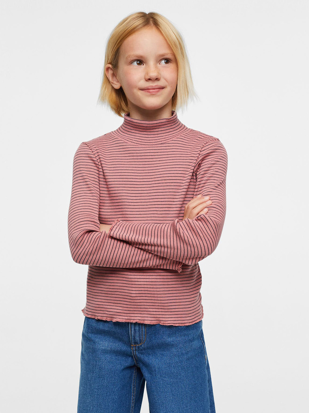 Mango Kids Striped Pure Cotton High Neck Sustainable Top
